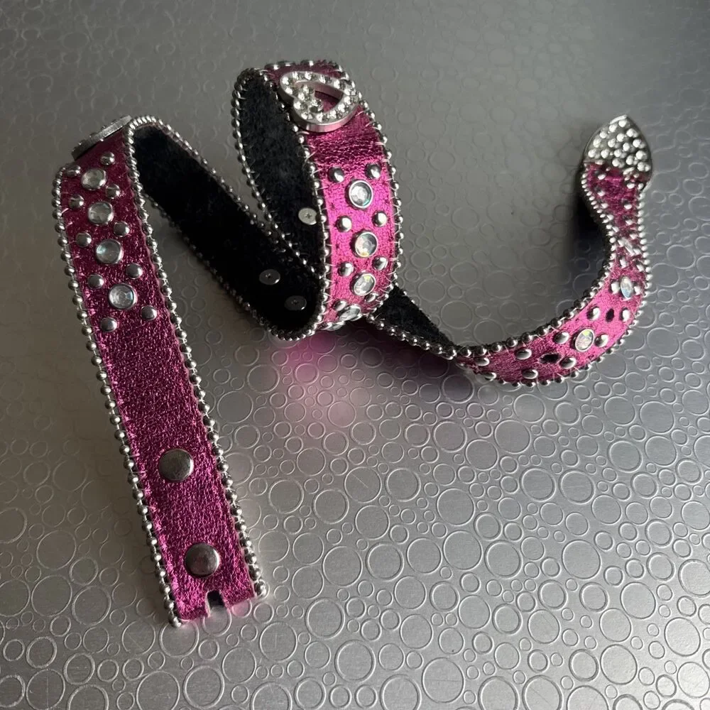 Girls Pink Bling Heart Belt Sz 7 8 M Rhinestone Embellished Strap ONLY No Buckle